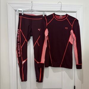 Kari Traa Burgundy and Pink base layer  set. Worn one time under ski clothes